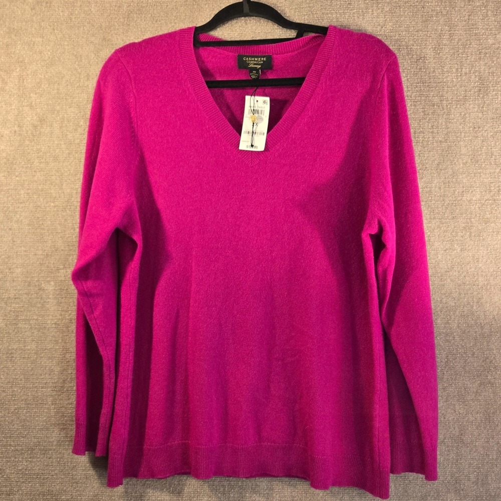 Charter Club Luxury Cashmere V-Neck Sweater‎ Fuchsia Flir Pink Plus Size 2X NWT